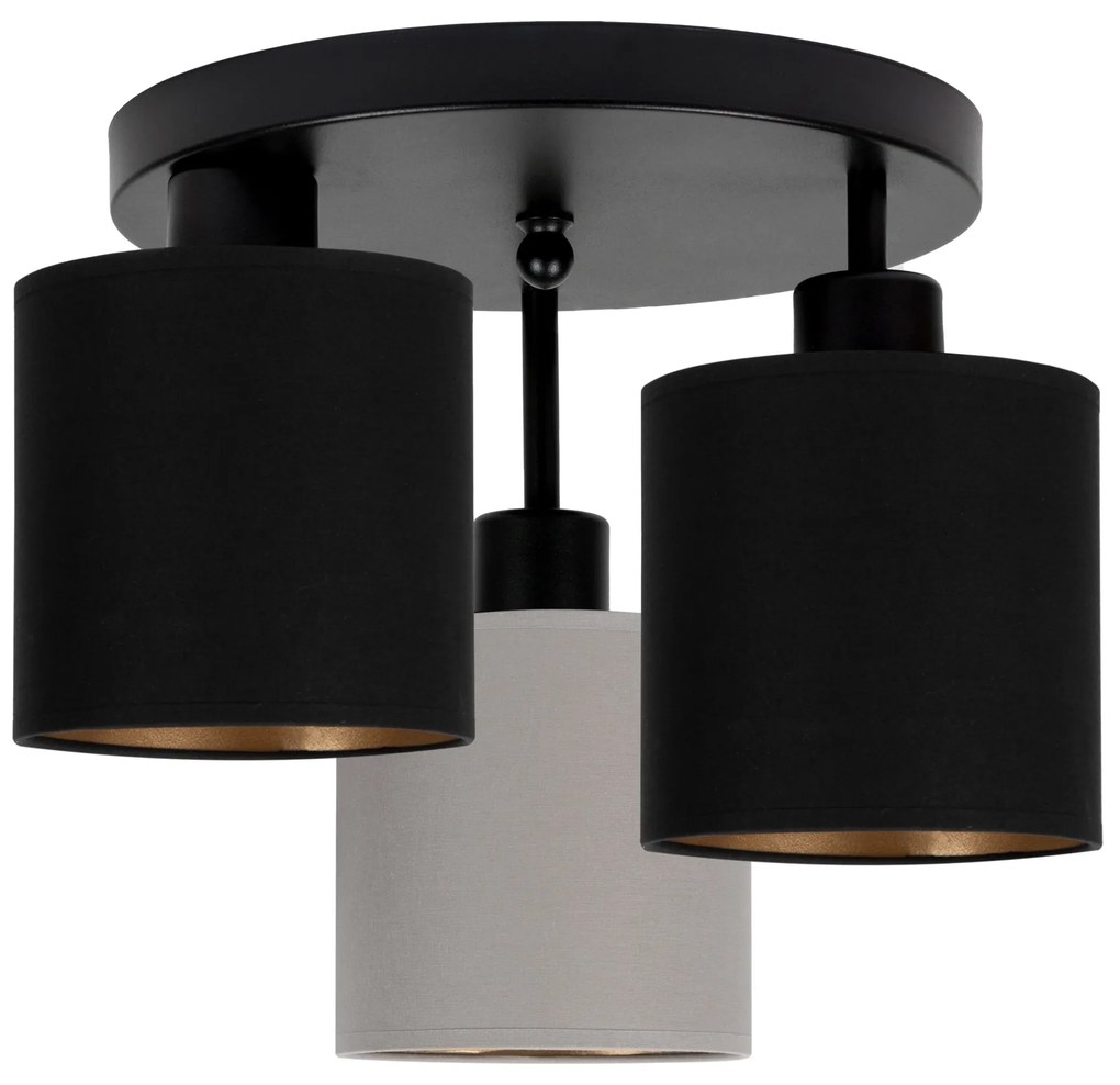Lampa sufitowa czarna trzypunktowa z szaro-czarnymi abażurami C-3030SC