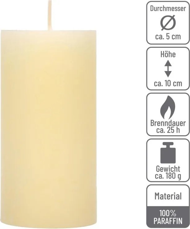 Zestaw świec rustykalnych, 10 cm, Ø 5 cm, kremowy, 8 szt.