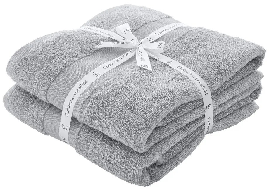 Jasnoszare bawełniane ręczniki kąpielowe frotte zestaw 2 szt. 90x140 cm Anti-Bacterial – Catherine Lansfield