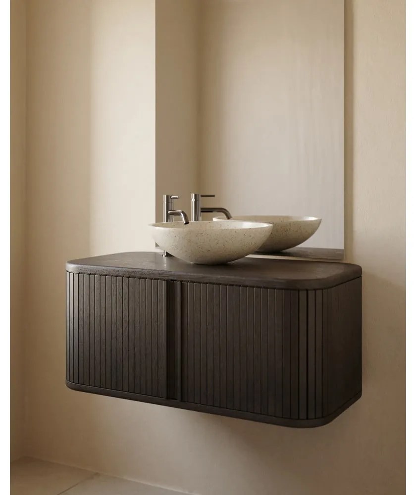 Ciemnobrązowa wisząca szafka pod umywalkę w dekorze jesionu 90x40 cm Mailen – Kave Home