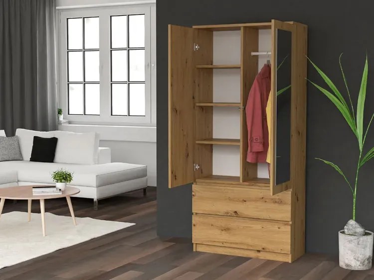 Nowoczesna szafa z szufladami dąb artisan - Bafix