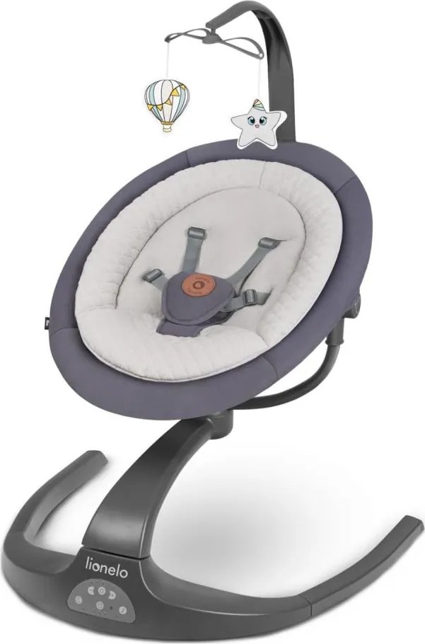 Lionelo - Huśtawka dla dzieci z melodią RINA 4xAA Grey Concrete + pilot zdalnego sterowania