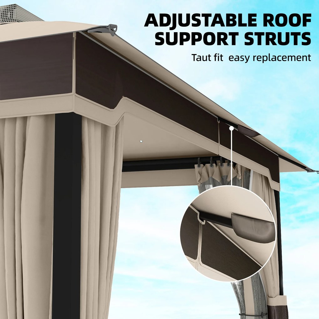 Outsunny Pawilon 3,6x3 m Wodoodporny Stabilny Zimowy Pawilon Ogrodowy z Podwójnym Dachem, Moskitierą, Zasłonami, Otworami Odwadniającymi | Aosom PL