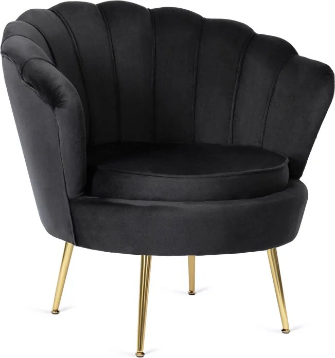 Fotel Wypoczynkowy do Salonu ANGEL Muszelka Czarny Welurowy Nowoczesny