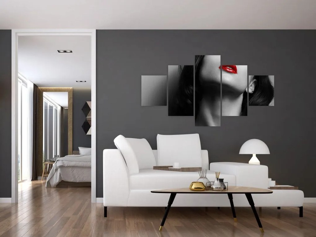 Obraz - Portret kobiety z czerwoną szminką (125x70 cm)