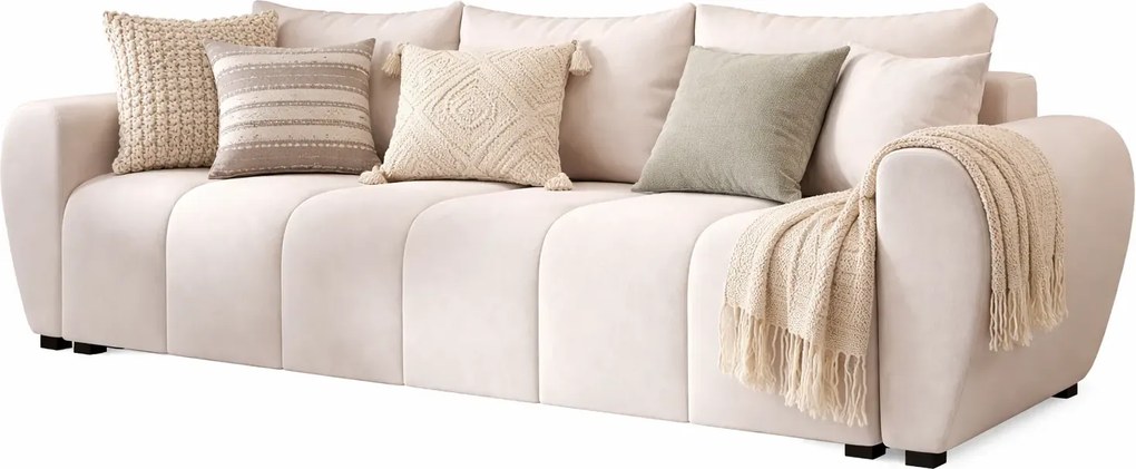 Kremowa sofa tapicerowana z pojemnikiem na pościel D0-L86