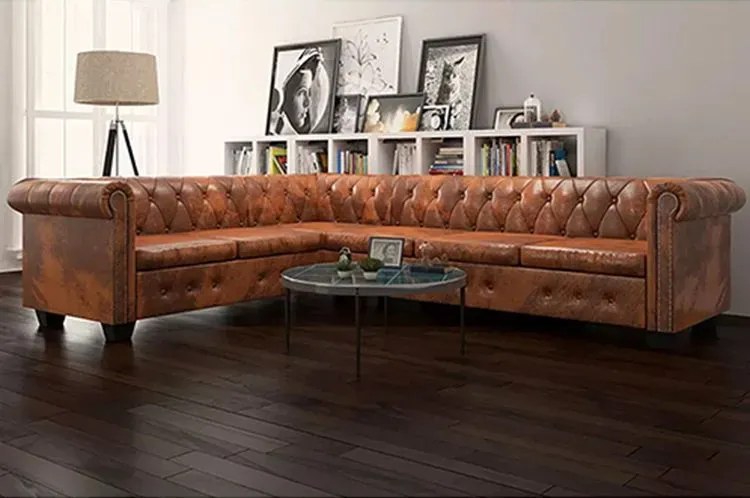 6-osobowy brązowy narożnik w stylu Chesterfield - Xavier 6Q