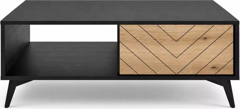 Nowoczesny stolik kawowy Fitelia loft drewno i czerń z frezowanym frontem – elegancki do salonu