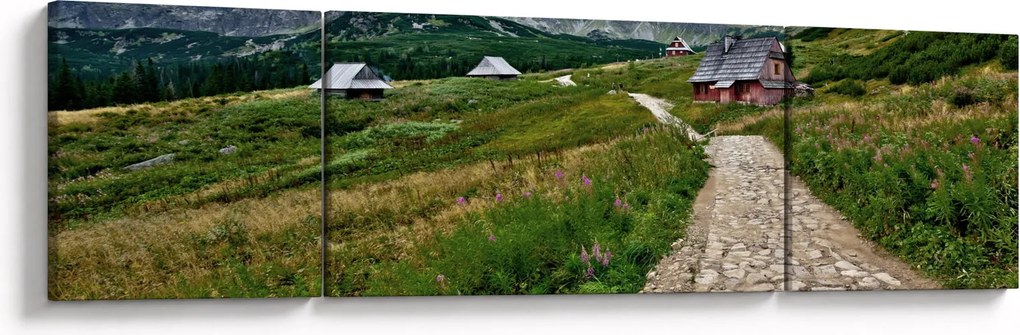 Obraz - Krajobraz górski z domami (170x50 cm)