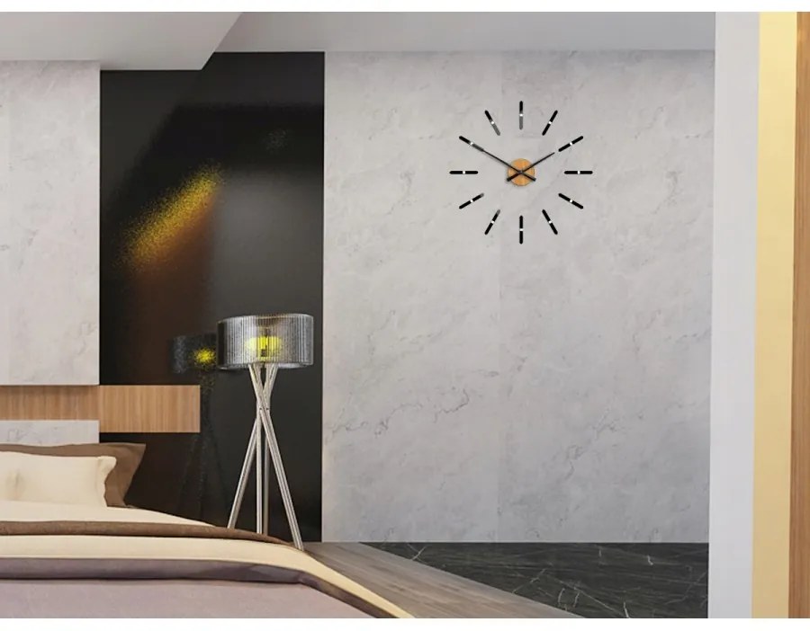 Zegar ścienny naklejany duży nowoczesny na ścianę do kuchni salonu bambus