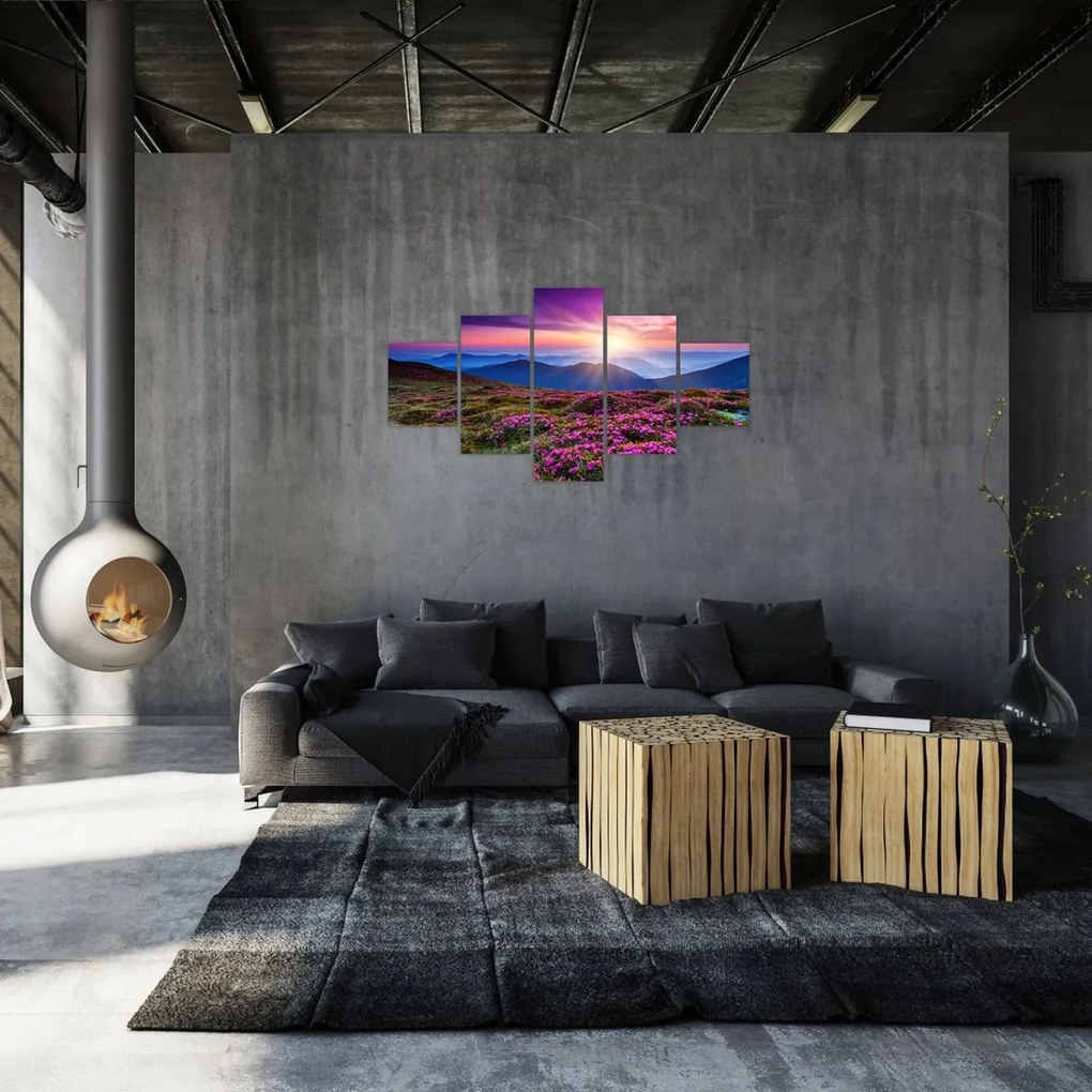 Obraz - Krajobraz kwitnących gór (125x70 cm)