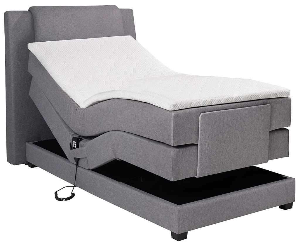 Łóżko kontynentalne: zagłówek łóżka + stelaż z elektryczną funkcją relaksu + materac + nakładka na materac CASTEL marki PALACIO -  100x200cm - jasnoszara tkanina