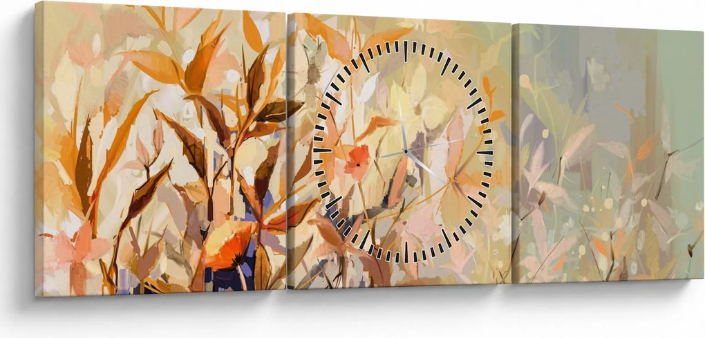 Obraz - Malowane rośliny (z zegarem) (90x30 cm)