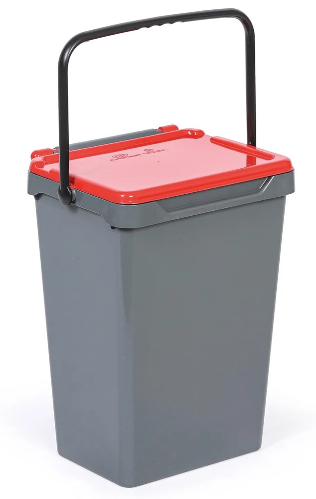 Kosz plastikowy na śmieci do segregacji, 35 l, szary + czerwony