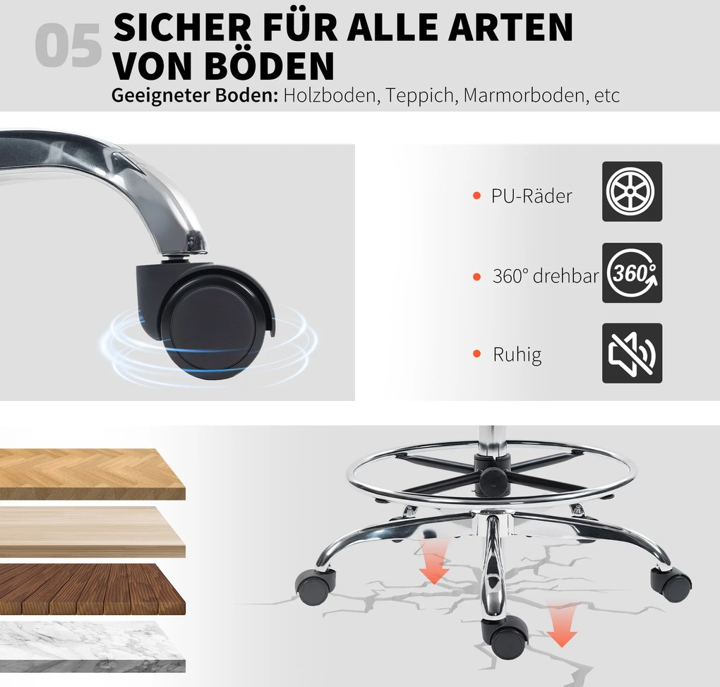 HOMCOM Krzesło do rysowania z podparciem lędźwiowym, regulacją wysokości, obrotowe, do home office, studia, projektów artystycznych, czarne