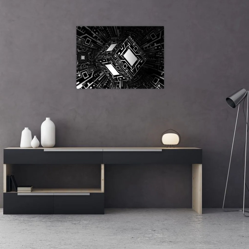 Obraz na szkle - abstrakcyjny sześcian (70x50 cm)