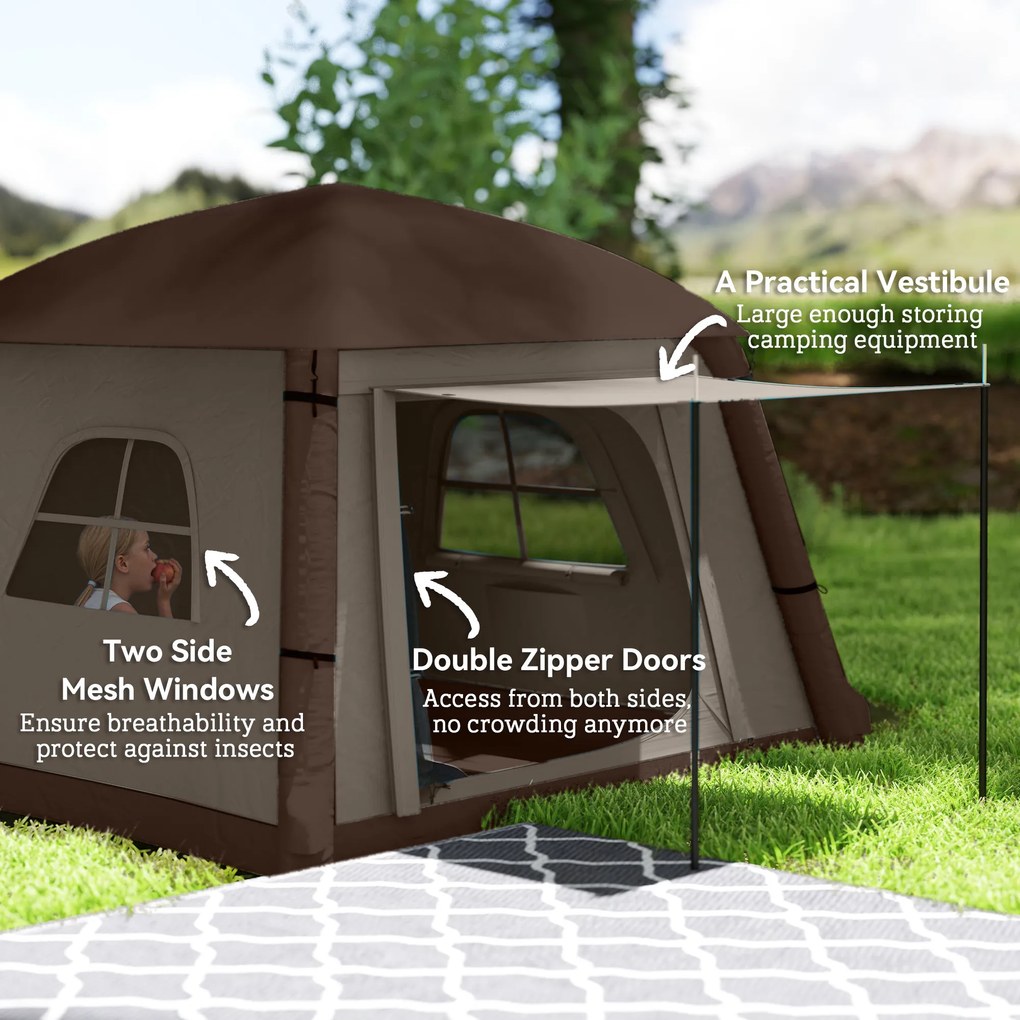 Outsunny Nadmuchiwany Namiot Campingowy 1-2 Osoby na 4 Pory Roku z Hakiem, Pompką, Oknami, Drzwiami