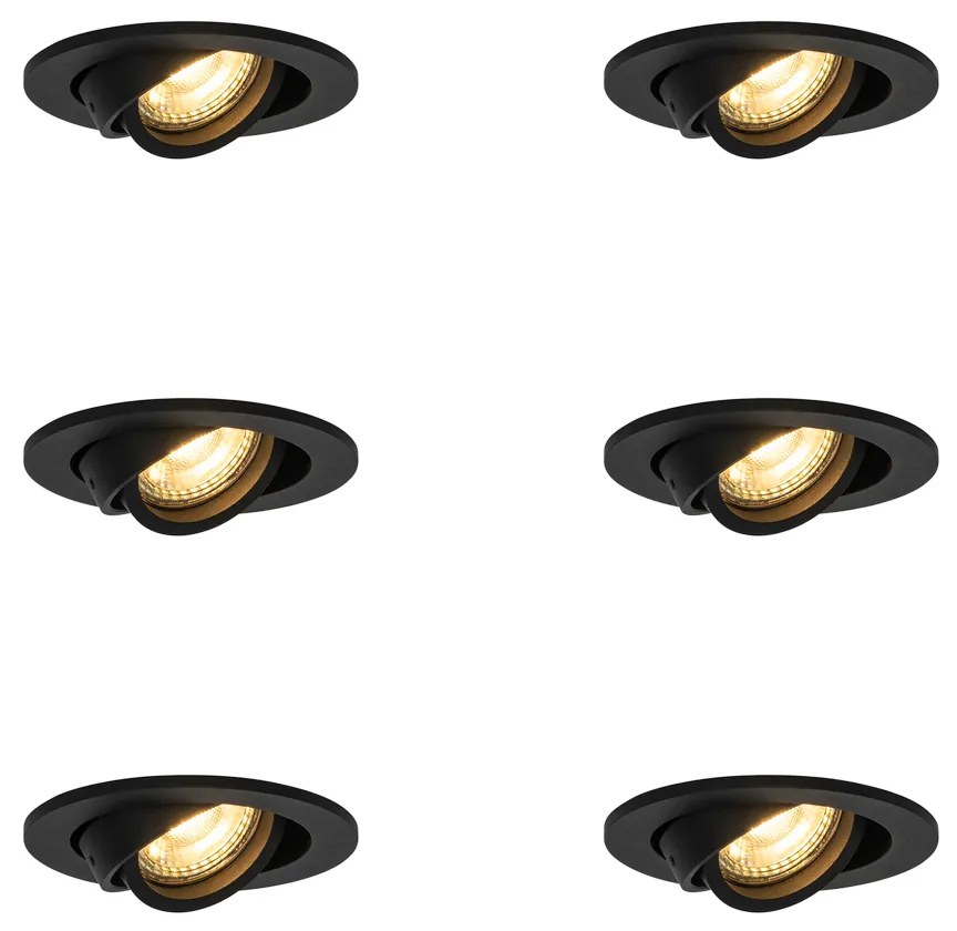 Zestaw 6 nowoczesnych reflektorów wpuszczanych, czarnych, z możliwością regulacji - Club