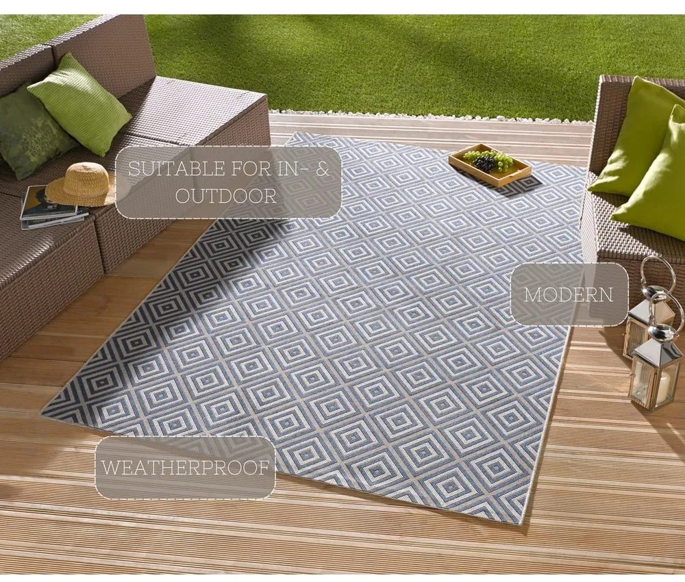 Niebieski chodnik odpowiedni na zewnątrz NORTHRUGS Karo, 80x150 cm