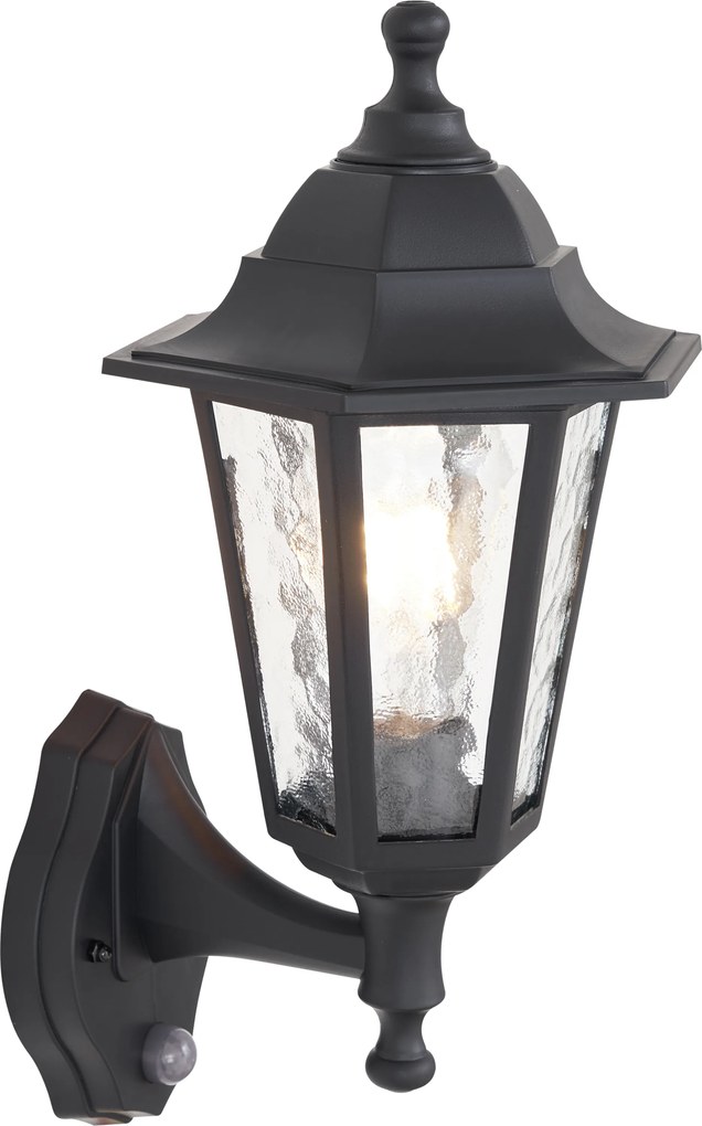 Zewnętrzna lampa ścienna czarna z czujnikiem ruchu IP44 - New Haven Hammered