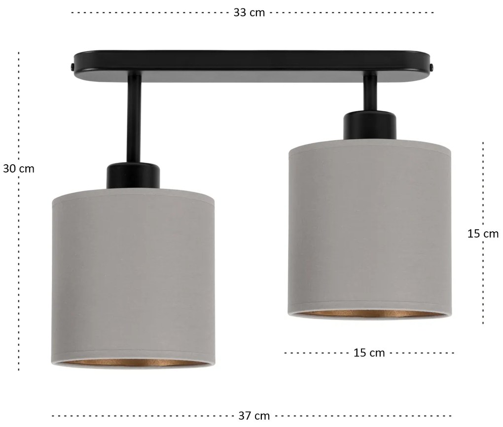 Lampa sufitowa czarna dwupunktowy spot z szarymi abażurami C-3306SC-GR