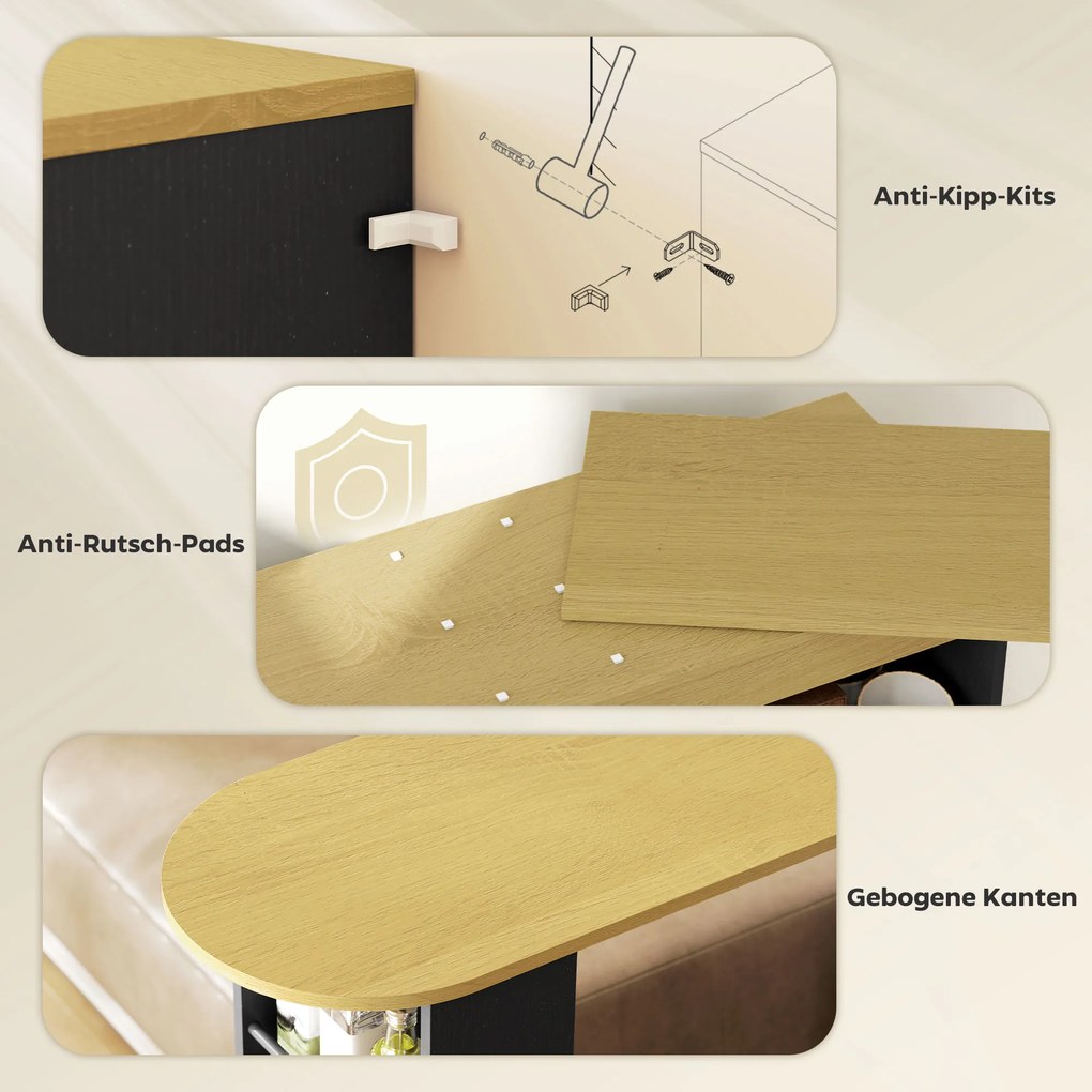 HOMCOM Rozkładany Bar z Możliwością Przemiany na Kształt L, Dużo Miejsca do Przechowywania, 3 Regulowane Półki, Płyta Wiórowa, MDF, Czarny