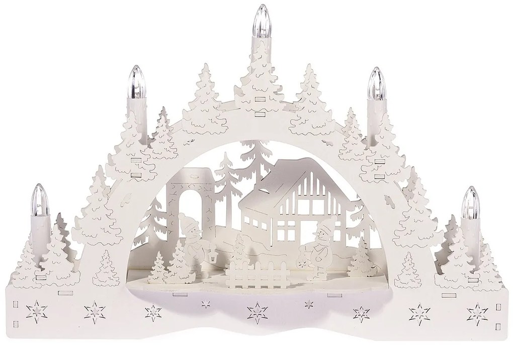 Świecznik świąteczny LED Zimowa kraina, domek i bałwan, 35 x 23 x 7,5 cm