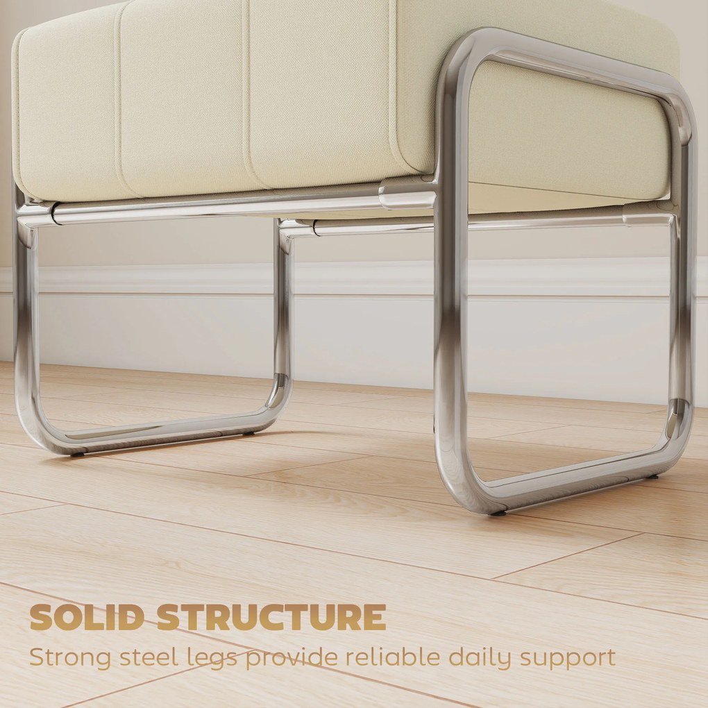 HOMCOM Podnóżek Pufa Grubo tapicerowana z tkaniną chenille i nogami stalowymi do sypialni, beżowy | Aosom PL