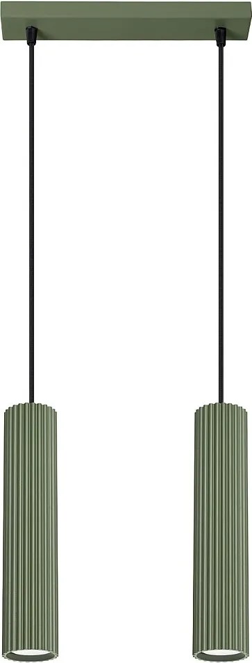Lampa Wisząca Minimalistyczny Karbon, Aluminium - 2 Źródło - L.30 X H.90 Cm - Zielony Oliwkowy
