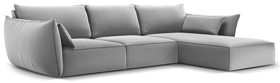 Jasnoszary aksamitny narożnik (prawostronny/z szezlongiem) Vanda – Mazzini Sofas