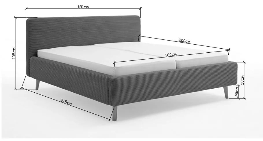 Ciemnozielone tapicerowane łóżko dwuosobowe 160x200 cm Mattis Cord – Meise Möbel