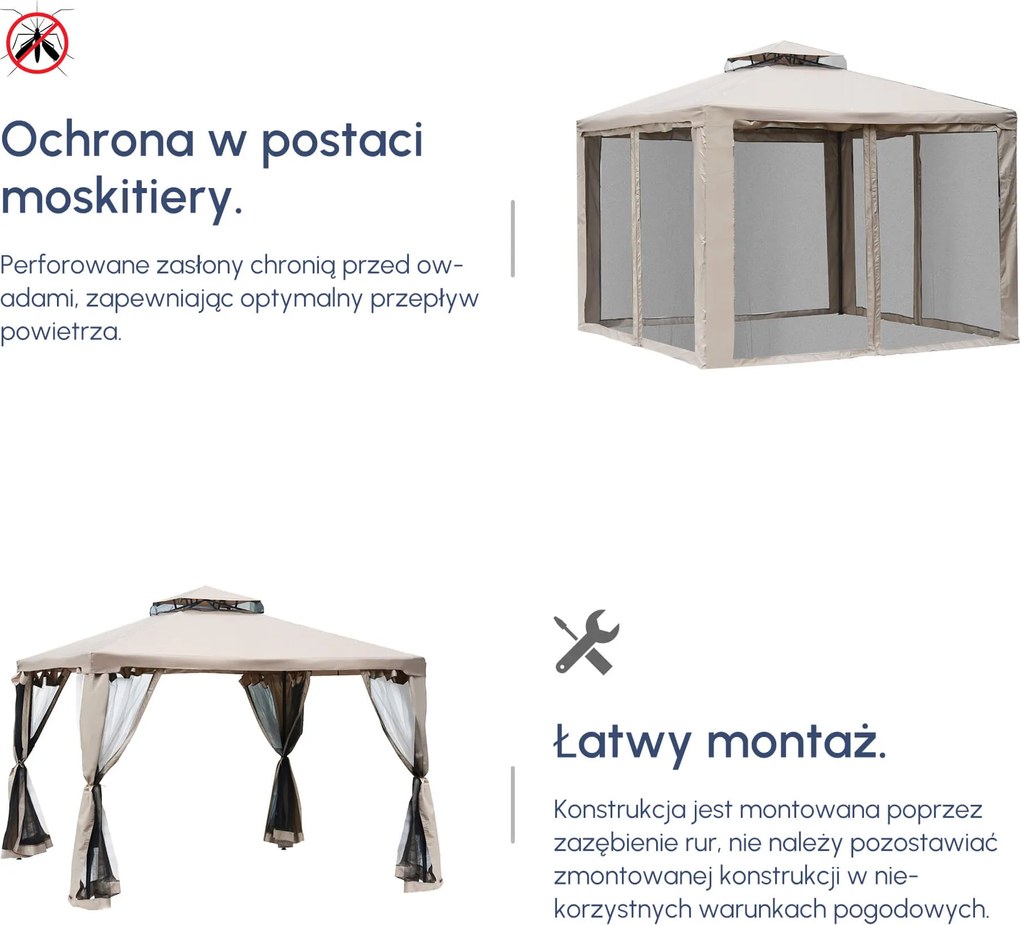 Outsunny Pawilon Ogrodowy 3x3 m z Ochroną UV i Dachem Podwójnym 294x294 cm | Aosom PL