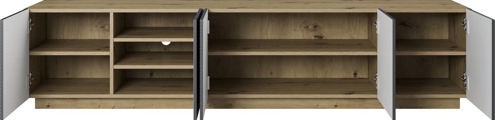 Szafka RTV Asha 200 cm pięciodrzwiowa z ryflowanym frontem - artisan / rivier stone mat
