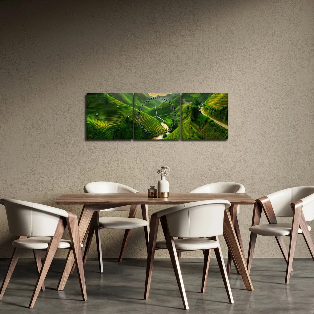Obraz - Tarasy ryżowe Mu Cang Chai (z zegarem) (90x30 cm)