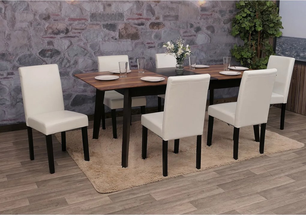 Zestaw 6 krzeseł do jadalni Littau ze sztucznej skóry,  imitacja skóry, biały, ciemne nogi