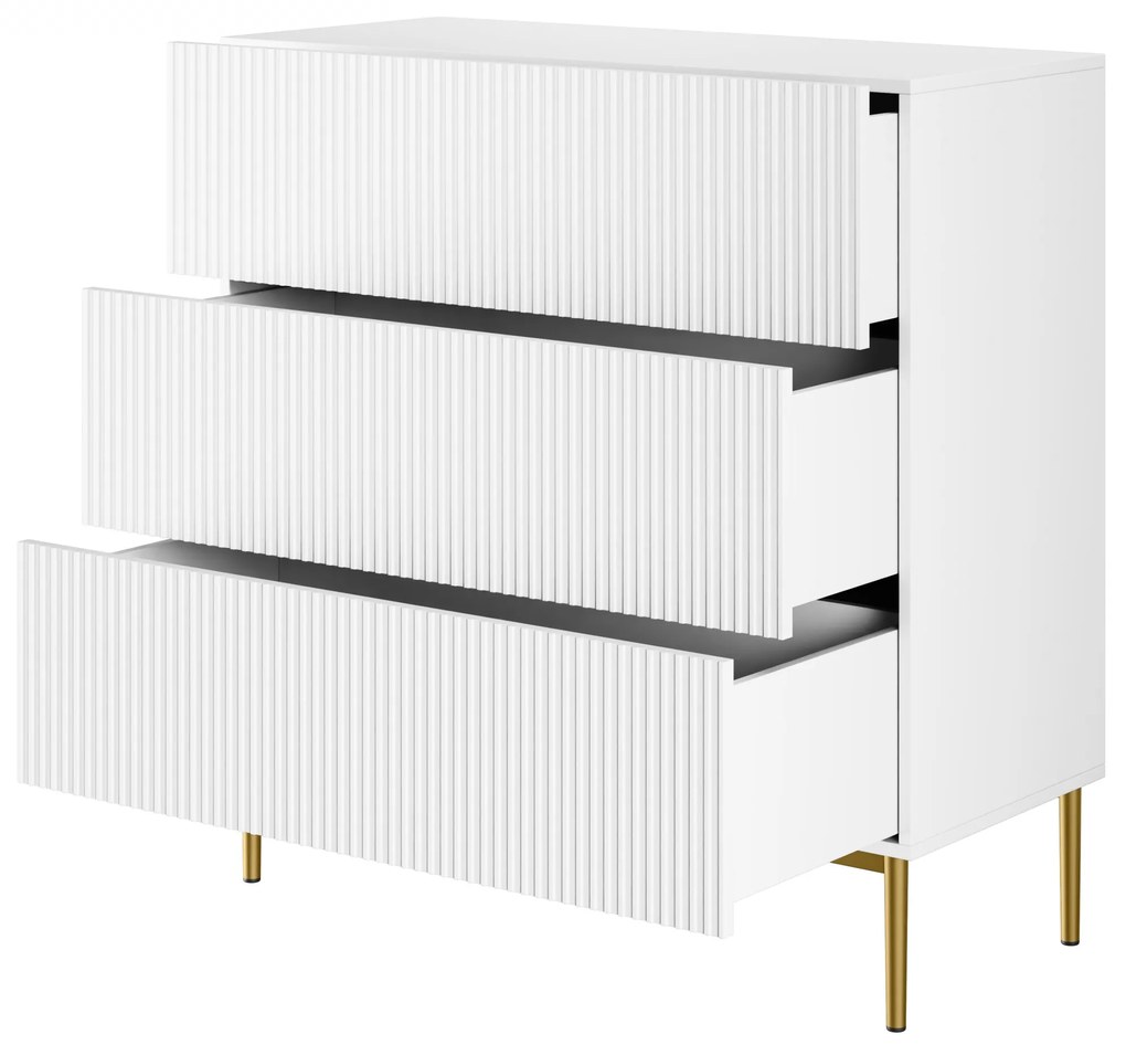 Komoda z szufladami Nicole 100 cm - biały mat / złote nóżki