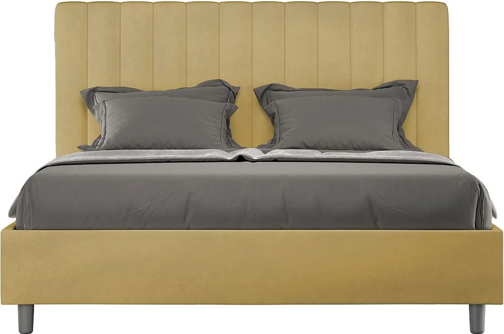 Łóżko wyposażone w stelaż z listwami z pojemnikiem tapicerowane 160x190 microfibra Okra Agueda