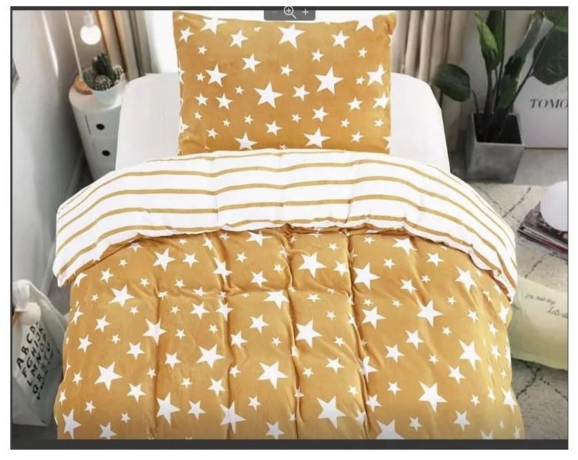 PrzytulneMieszkanie.pl PrzytulneMieszkanie.pl PrzytulneMieszkanie.pl 2x pościel mikroplusz GWIAZDY beżowa + prześcieradło mikroplusz SOFT 180x200 cm beżowe