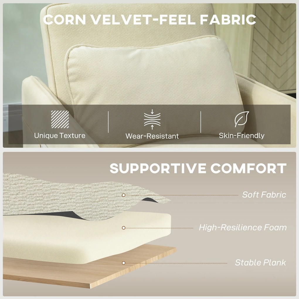 HOMCOM Fotel z funkcją spania 3 w 1, szerokie siedzisko do salonu, 85,5cm x 74cm x 82cm, beżowy | Aosom PL