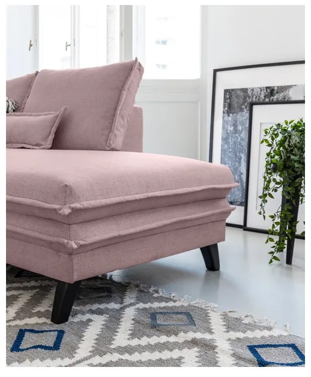 Pudroworóżowa rozkładana sofa w kształcie litery "U" Miuform Charming Charlie, prawostronna