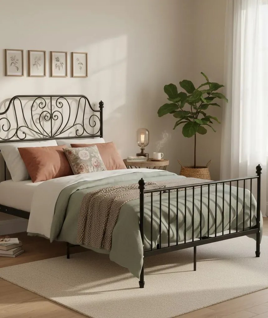 Czarne metalowe łóżko z zagłówkiem 120x200 cm T4-N93