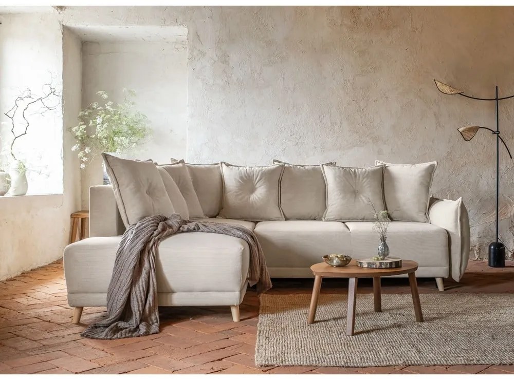 Beżowy sztruksowy rozkładany narożnik (lewostronny) Lazy Lukka – Miuform