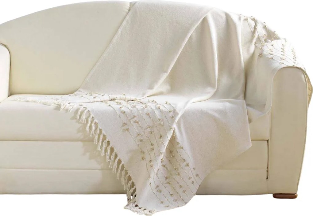 Narzuta boho GOLDEN SUNSET, pled z gładkiej przędzy z frędzlami, 125 x 150 cm