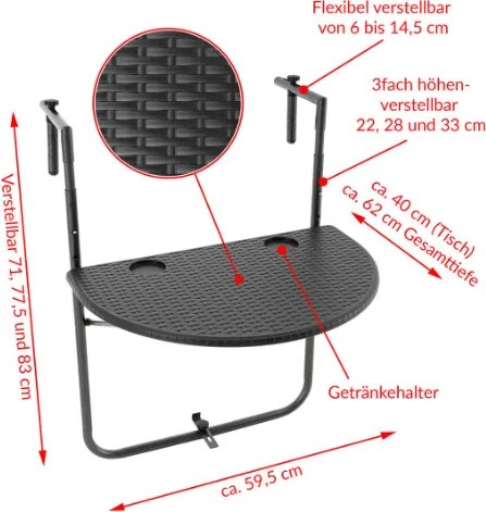 Wiszący rattanowy składany stół - czarny