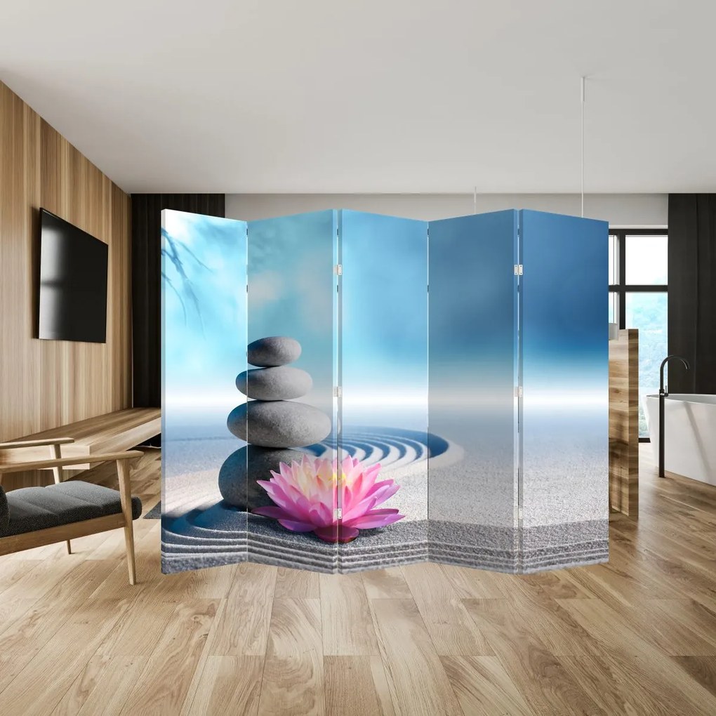 Parawan - Piasek, lilie i kamienie spa (210x170 cm)