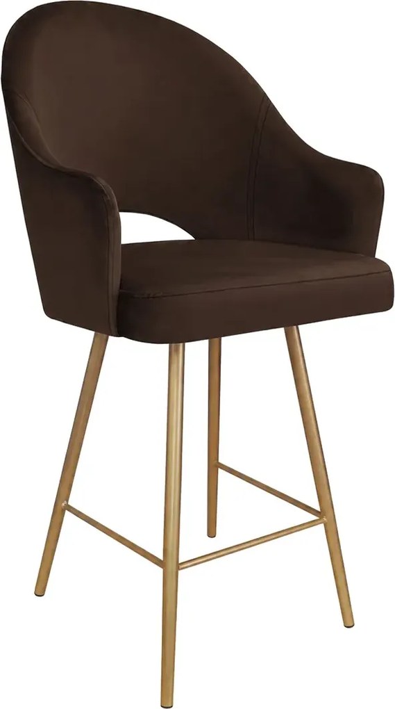 Hoker Velvet krzesło barowe tkanina Welur podstawa metalowa : Kolor nogi - Złota stożek, Kolor tkaniny - VELVET - MG05, Typ siedziska - Siedzisko stałe
