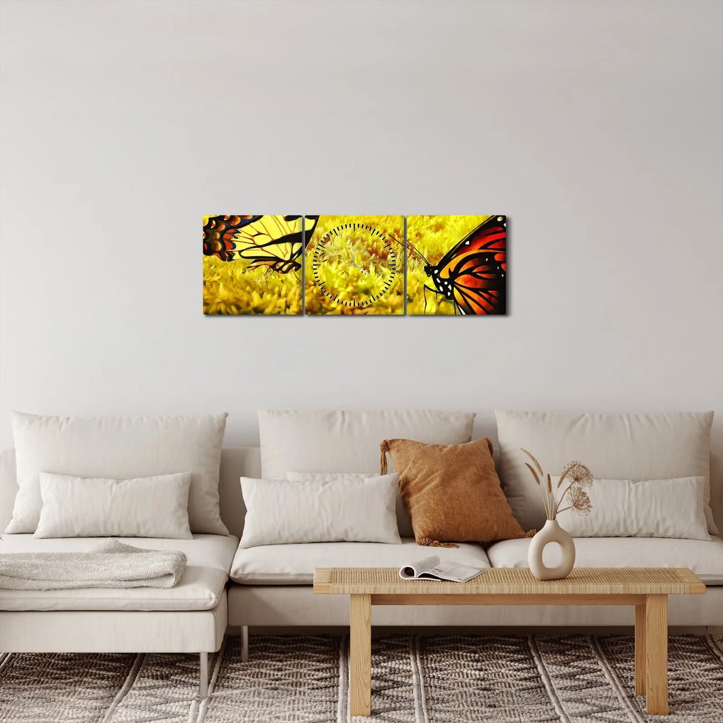Obraz motyli (z zegarem) (90x30 cm)
