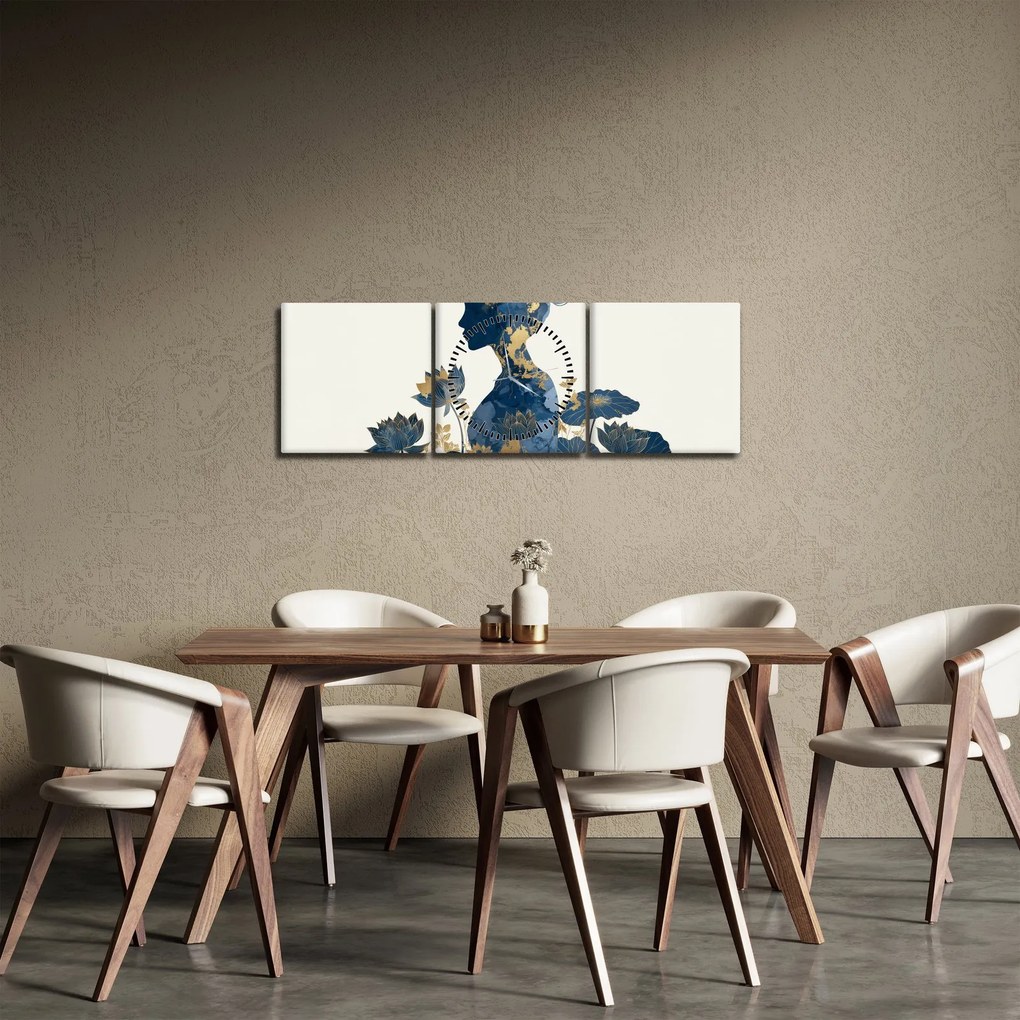 Obraz - Marmurowy profil kobiety (z zegarem) (90x30 cm)