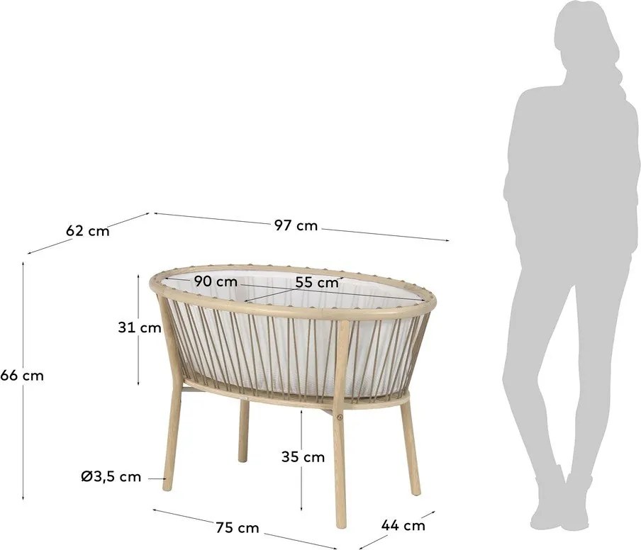 Naturalne łóżeczko dziecięce Kave Home Leonela, 40x75 cm