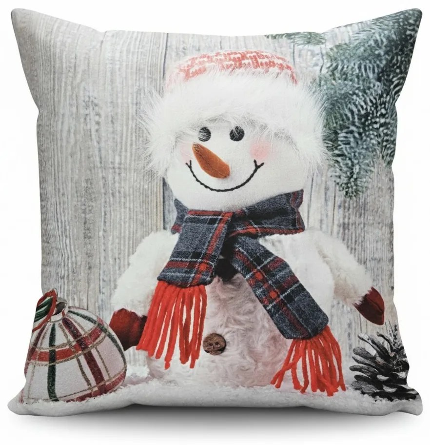 Świąteczna poszewka na poduszkę Bałwanek czerwony 3D, 40 x 40 cm